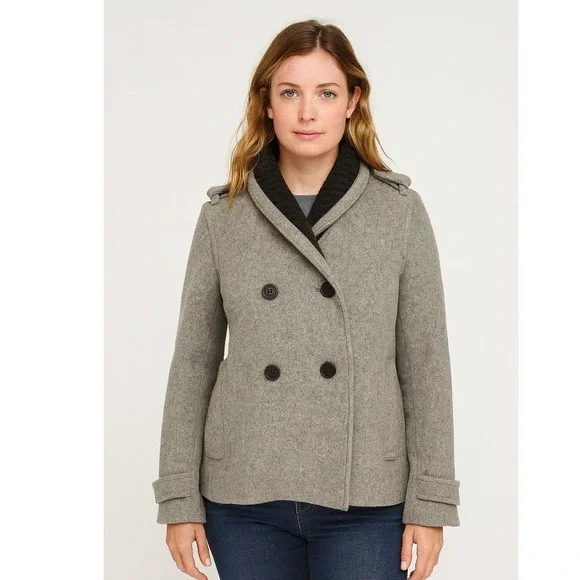 J. Crew Stadium Cloth by Nello Gori 6 Pea Coat Jacket Wool Blend Lined Gray Coat - Picture 2 of 12